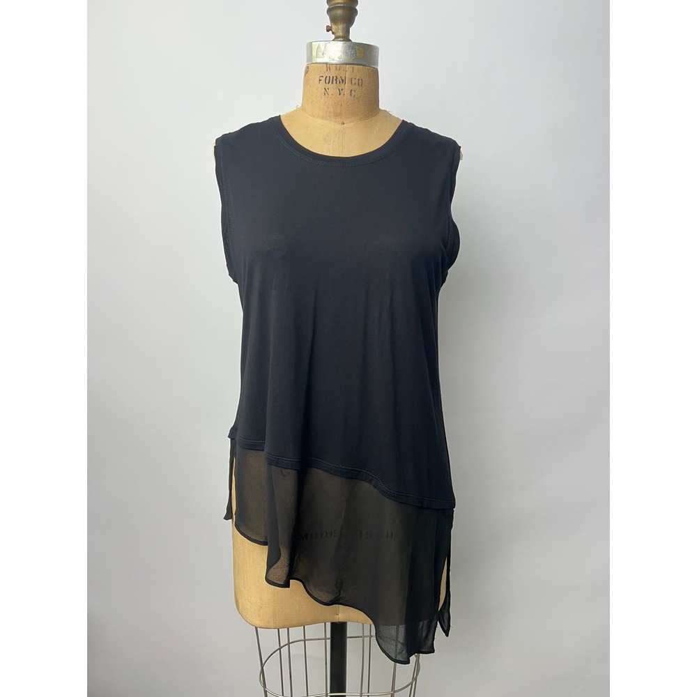 BCBGMAXAZRIA Kara Black Sleeveless Asymmetrical Sheer Hem Top Size Medium